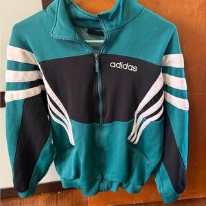 adidas Teal and Black Zip-Up Track Jacket with White Stripes